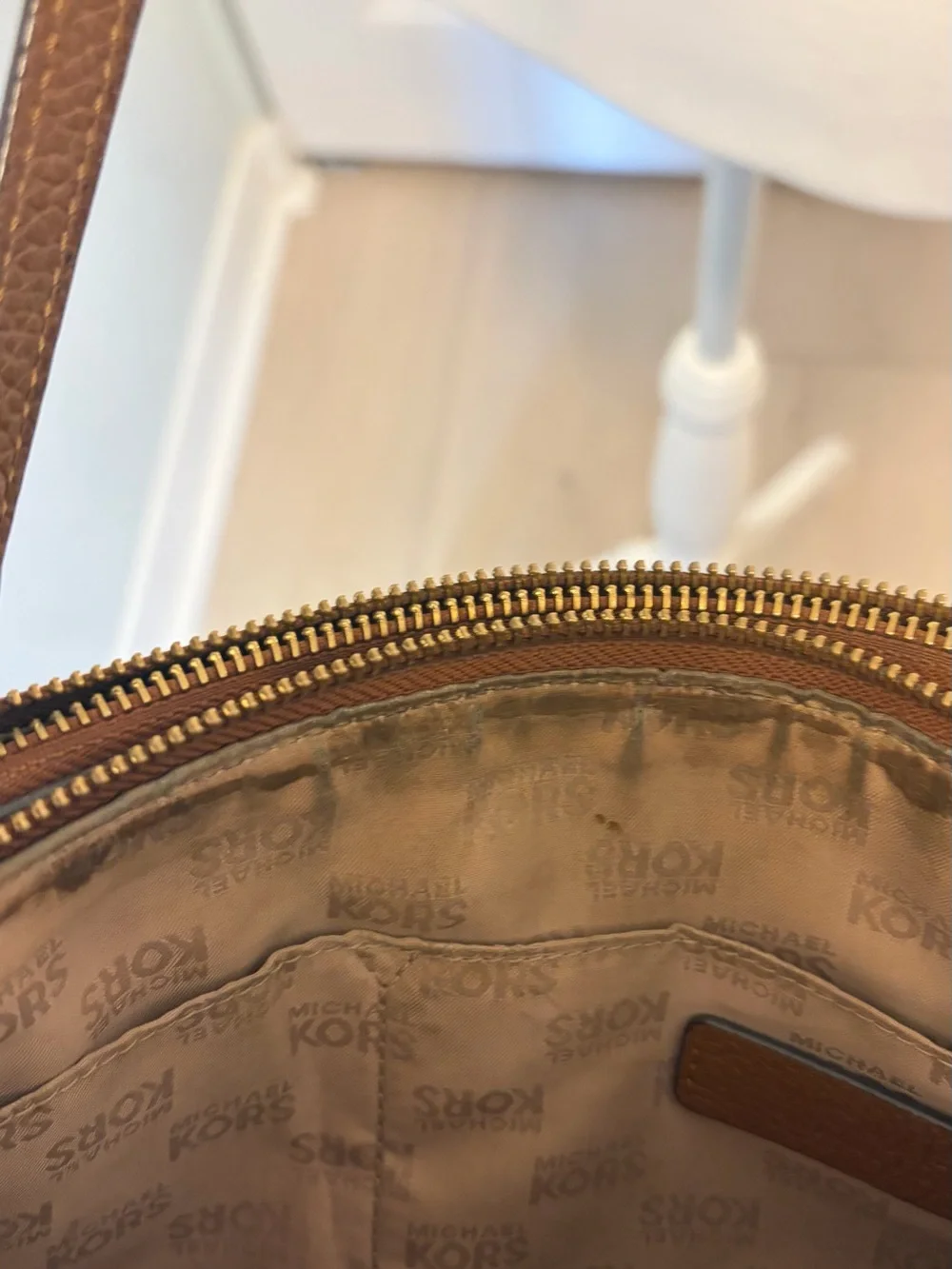 Michael Kors Brown Leather Double-Zip Crossbody with Gold Hardware